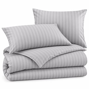 Komplet pościeli adamaszek  micro 2 cm pasek  rozmiar 160x200cm + 1 szt. poszewka 50/70 cm  pościel do hotelu    kolor stalowy